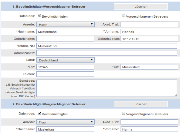 Registrierung Online: Bevollmächtigter